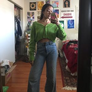 UNIF “Liv” GREEN MOHAIR CROPPED CARDIGAN